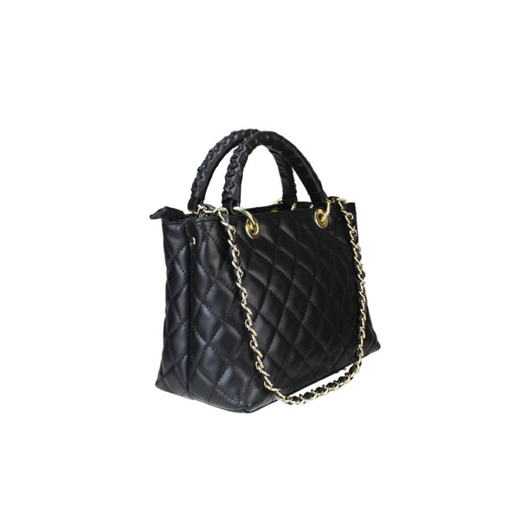 Chic Quilted Black Italian Leather Handbag with Gold Chain Strap [COPY]